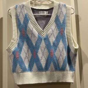 NWOT ASOS crop argyle preppy pastel boxy PullOver sweater vest Vneck rib trim 6